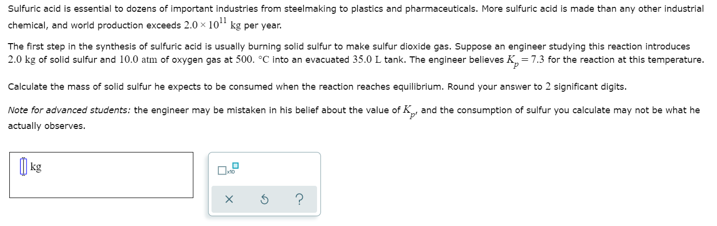 Solved Sulfuric acid is essential to dozens of important | Chegg.com