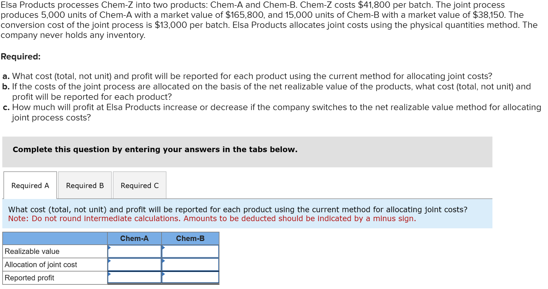 Solved Elsa Products processes Chem-Z into two products: | Chegg.com