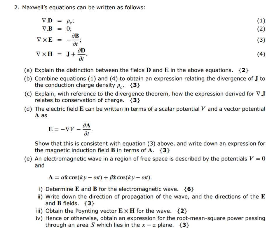 Solved 2 Maxwell S Equations Can Be Written As Follows Chegg Com