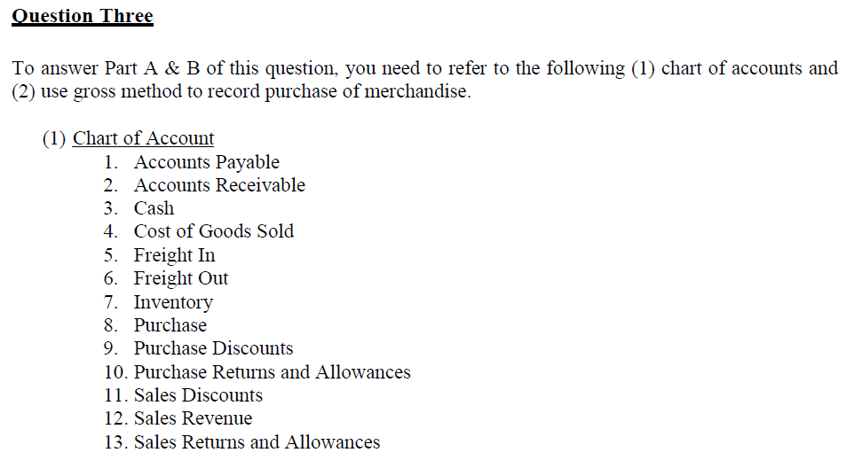 Solved Question Three To answer Part A & B of this question, | Chegg.com