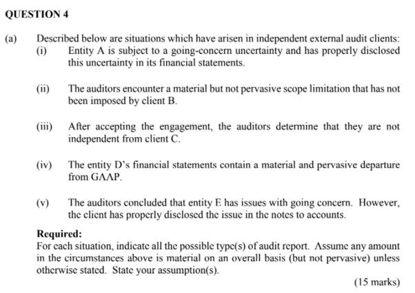 Solved QUESTION 4 (a) Described below are situations which | Chegg.com