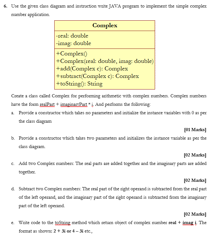 Solved 6. Use the given class diagram and instruction write | Chegg.com