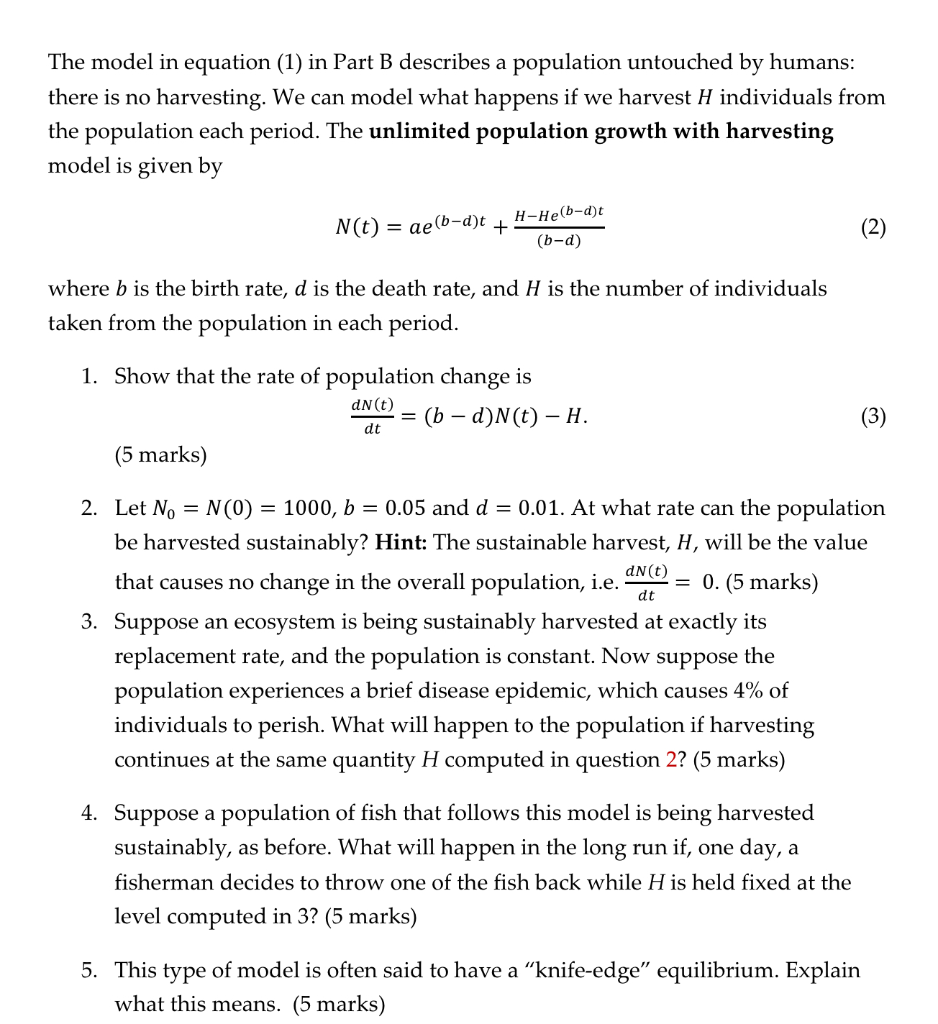 Solved The Model In Equation 1 In Part B Describes A Po Chegg Com