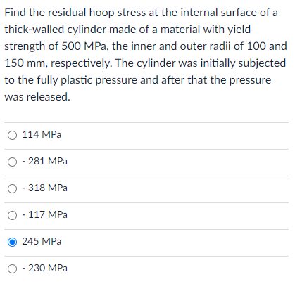 Solved Find the residual hoop stress at the internal surface | Chegg.com