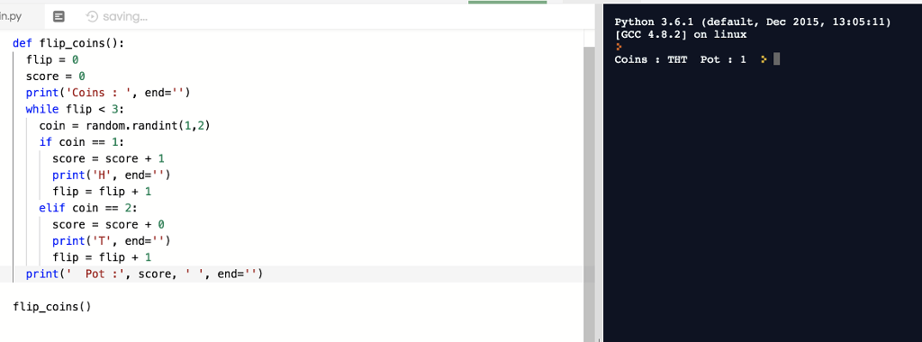 Solved npy saving def flip_coins): Python 3.6.1 (default, | Chegg.com