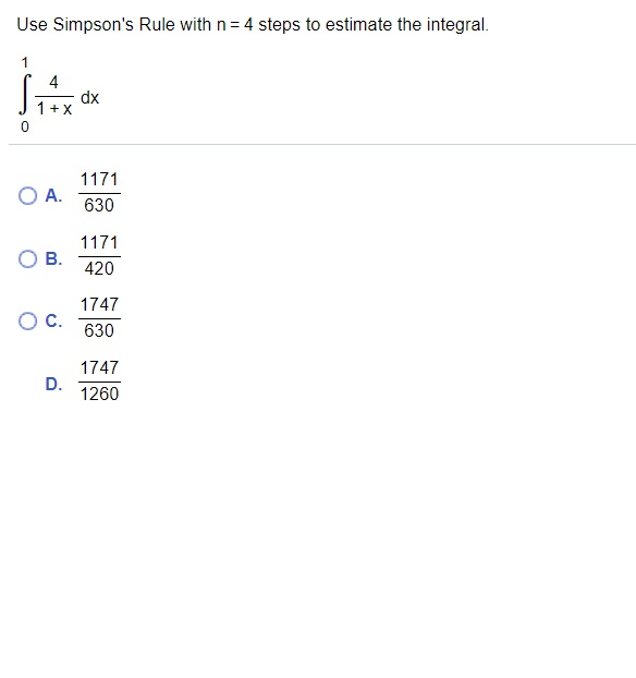 Solved Use Simpson S Rule With N 4 Steps To Estimate The Chegg Com