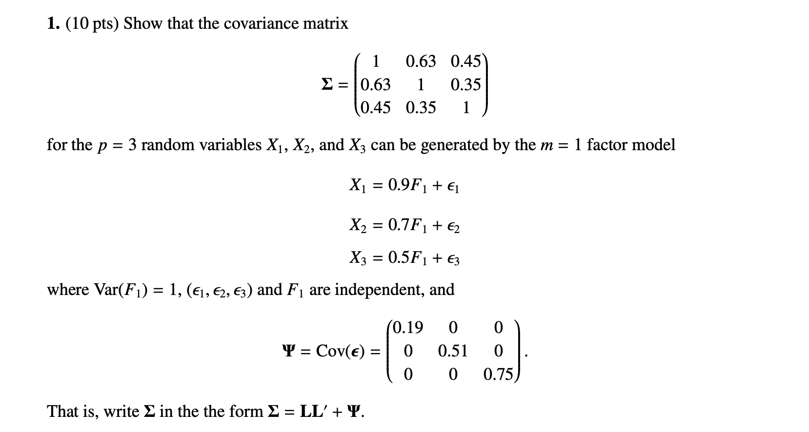 1. (10 pts) Show that the covariance matrix | Chegg.com