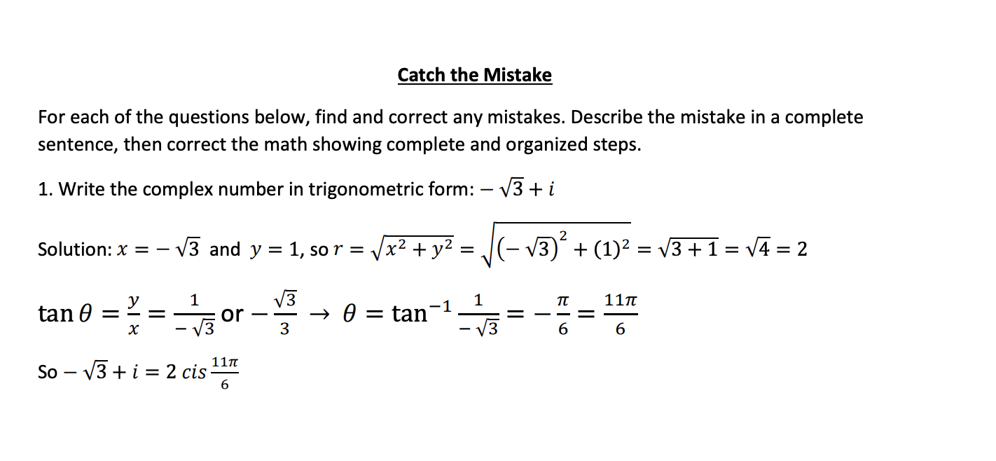 Solved Catch the Mistake For each of the questions below, | Chegg.com