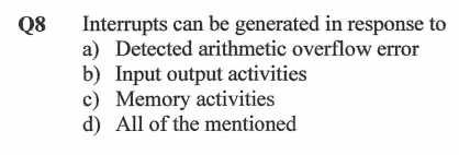 Solved 08 Interrupts can be generated in response to a) | Chegg.com