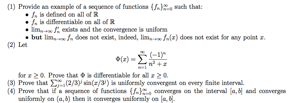 Solved (1) Provide an example of a sequence of functions | Chegg.com