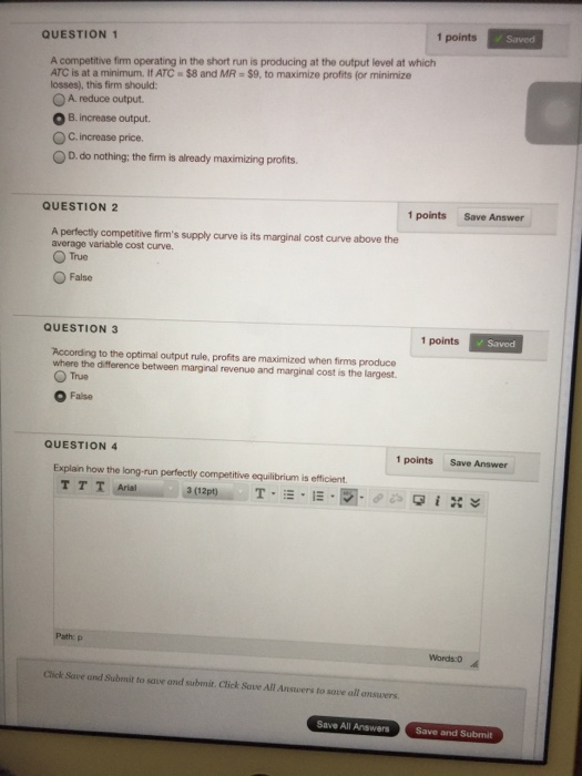 Solved QUESTION 1 points Saved A competitive firm operating | Chegg.com