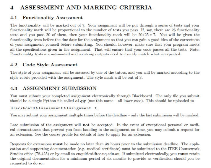 4 ASSESSMENT AND MARKING CRITERIA 4.1 Functionality Assessment The functionality will be marked out of 7. Your assignment wil