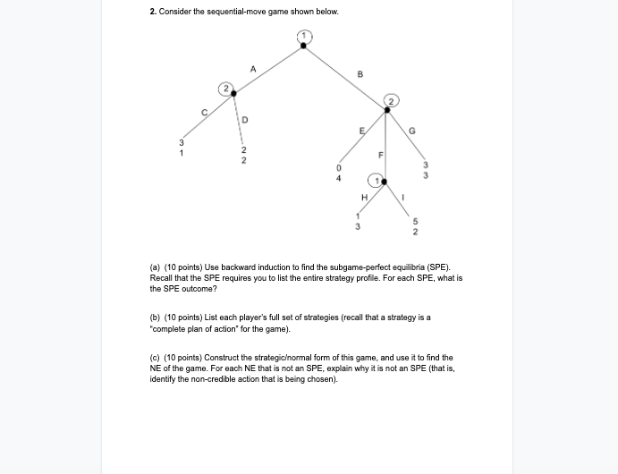 Solved 2. Consider the sequentialmove game shown below. A B