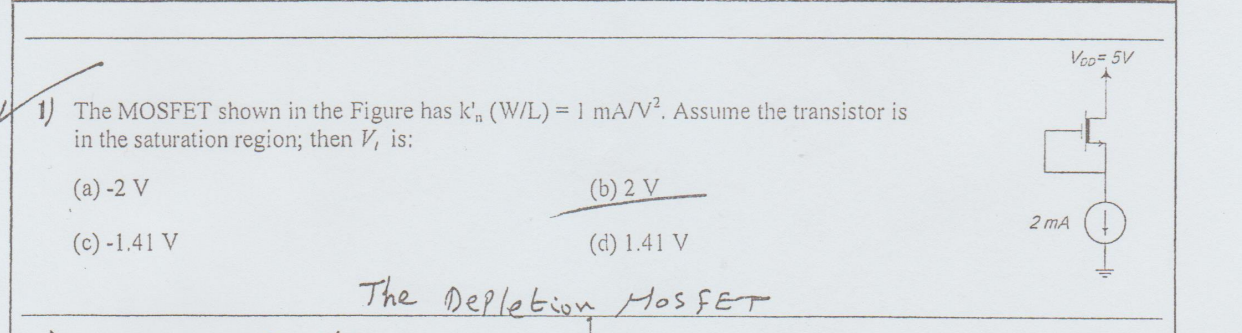 Solved The MOSFET Shown In The Figure Has | Chegg.com