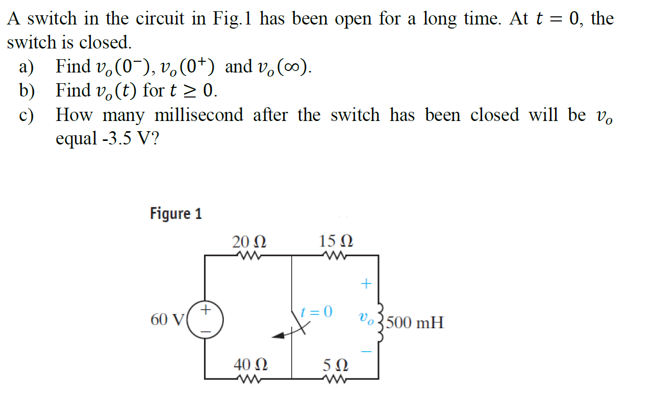 Solved A switch in the circuit in Fig. 1 has been open for a | Chegg.com