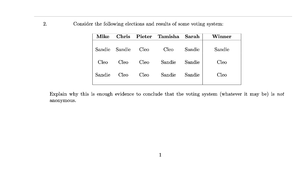 Solved 2. Consider The Following Elections And Results Of | Chegg.com