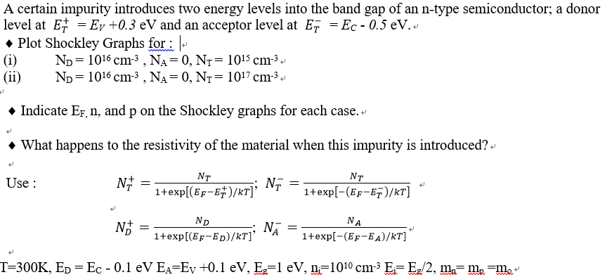 Solved A Certain Impurity Introduces Two Energy Levels Into 