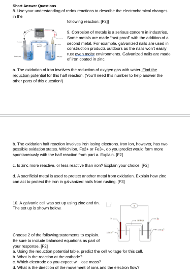 Solved Short Answer Questionsuse Your Understanding Of Redox 