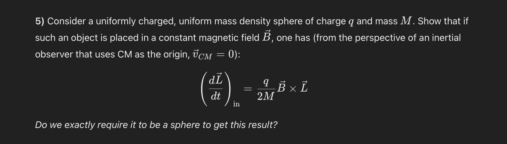 Solved Consider a uniformly charged, uniform mass density | Chegg.com
