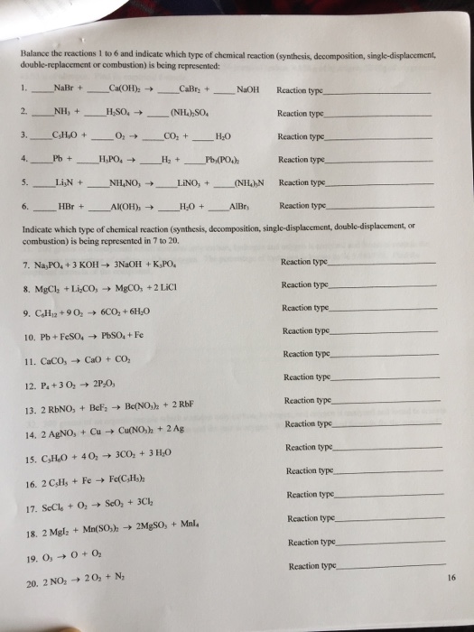 Solved Balance the reactions 1 to 6 and indicate which type | Chegg.com