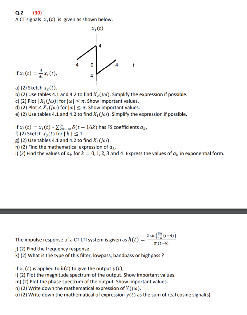 Solved Q 2 30 A Ct Signals Xi T Is Given As Shown Below Chegg Com