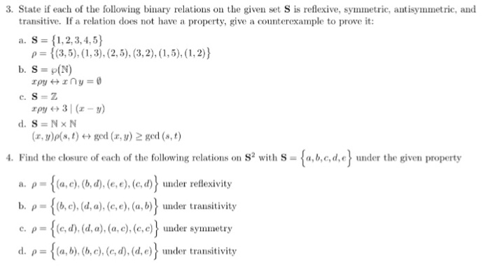 Solved State If Each Of The Following Binary Relations On | Chegg.com