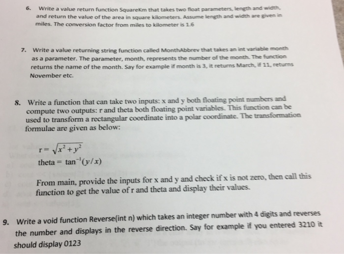 Solved 6. Write a value return function SquareKm that takes | Chegg.com