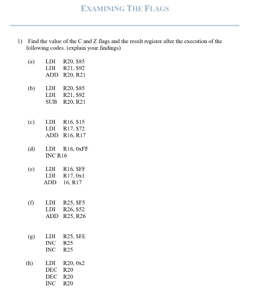 Solved EXAMINING THE FLAGS 1) Find the value of the C and Z | Chegg.com