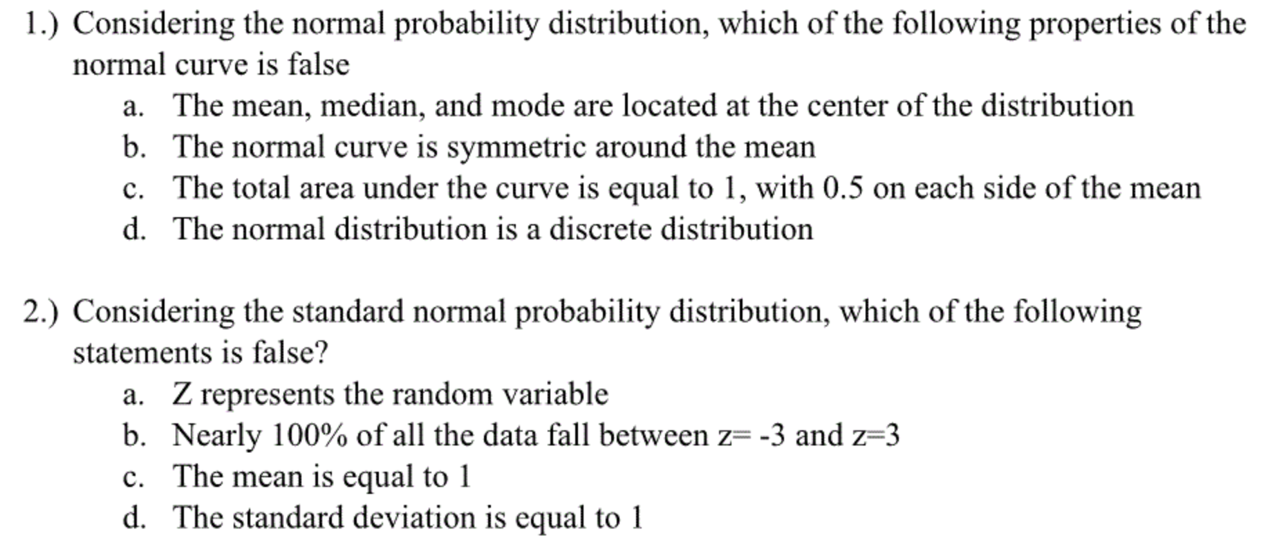 Solved 1 Considering The Normal Probability Distribution Chegg