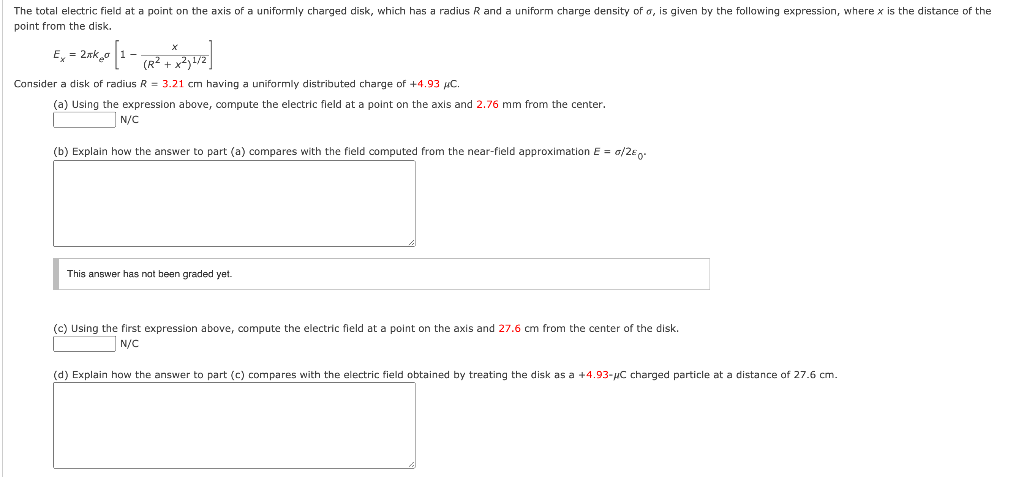 Solved The total electric field at a point on the axis of a | Chegg.com