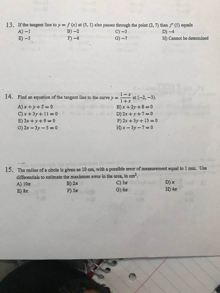 13 If The Tangent Line To Y F X At 5 1 Also Chegg Com