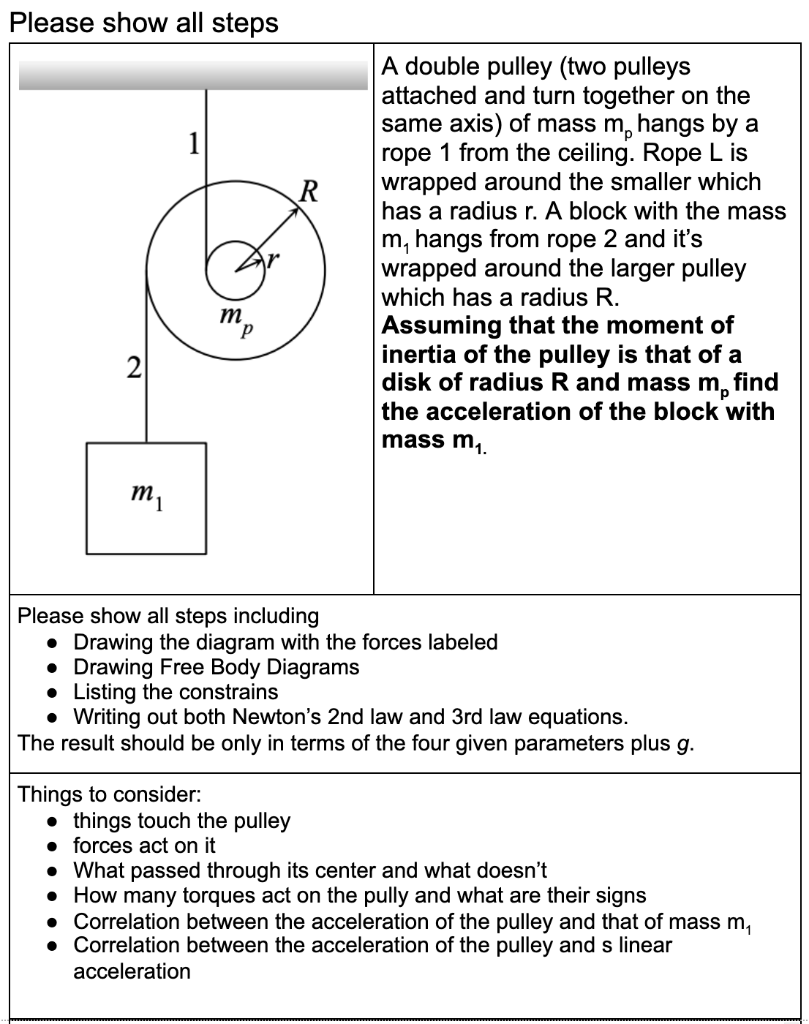 Solved Please show all steps 1 R A double pulley (two
