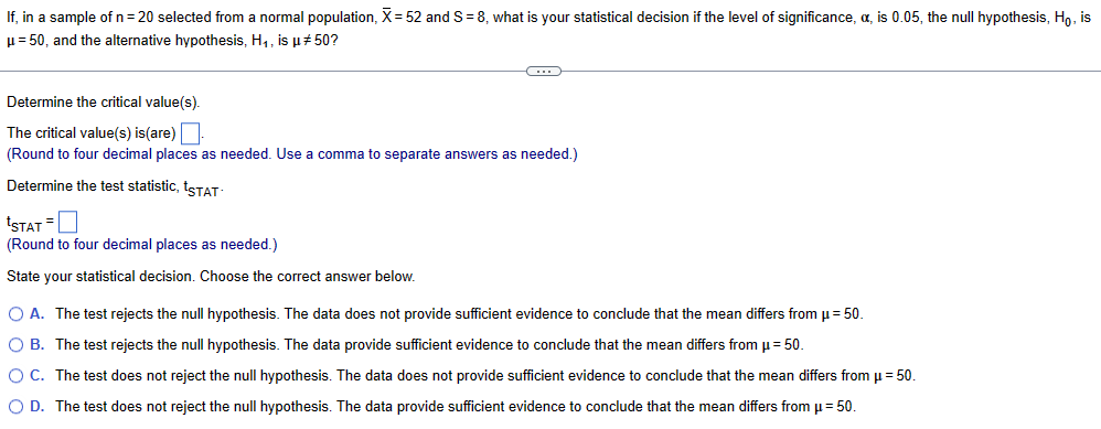 Solved If, ﻿in a sample of n=20 ﻿selected from a normal | Chegg.com