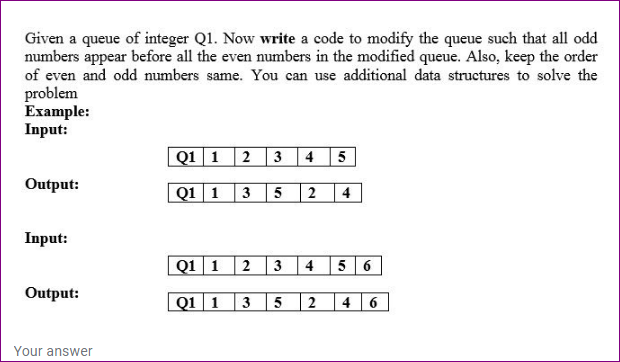 Solved Given a queue of integer Q1. Now write a code to | Chegg.com