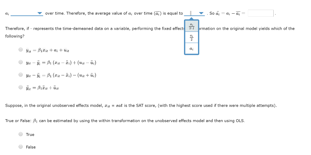 Solved 13. The fixed effects transformation Consider the