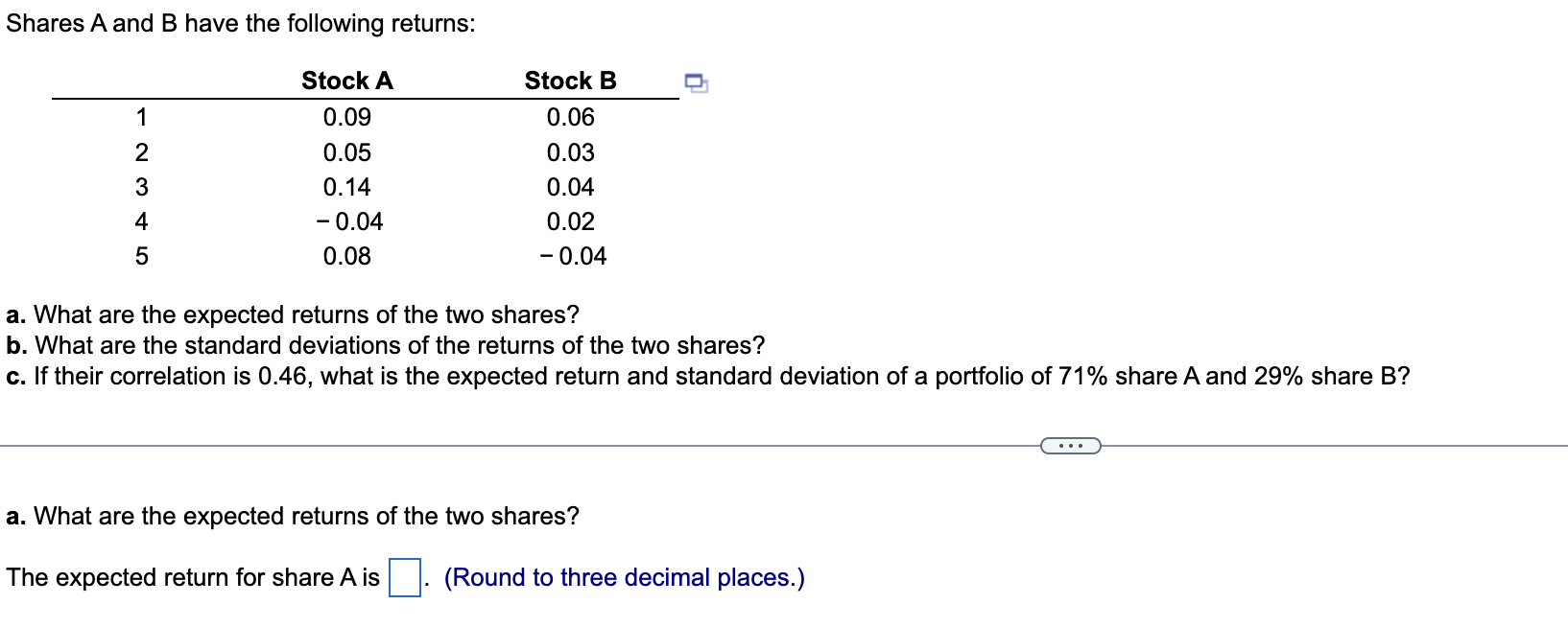 Solved Shares A And B Have The Following Returns: A. What | Chegg.com