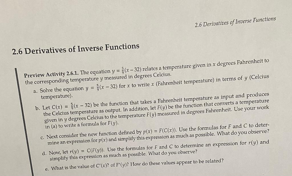 Solved Preview Activity 2.6.1. The equation y=95(x−32)