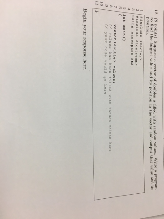 Solved 12. (8 points) Suppose a vector of doubles is filled | Chegg.com