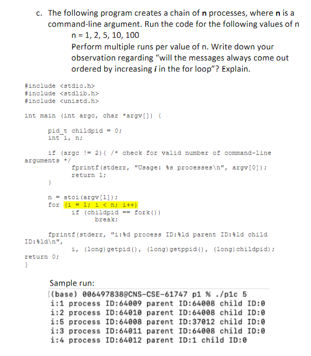 Solved c. The following program creates a chain of n | Chegg.com