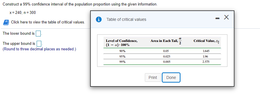 Solved Construct a 99% confidence interval of the population | Chegg.com