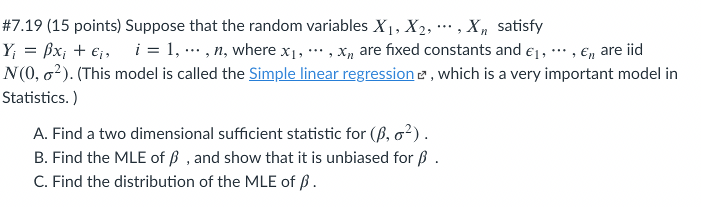 Solved 2 #7.19 (15 points) Suppose that the random variables | Chegg.com