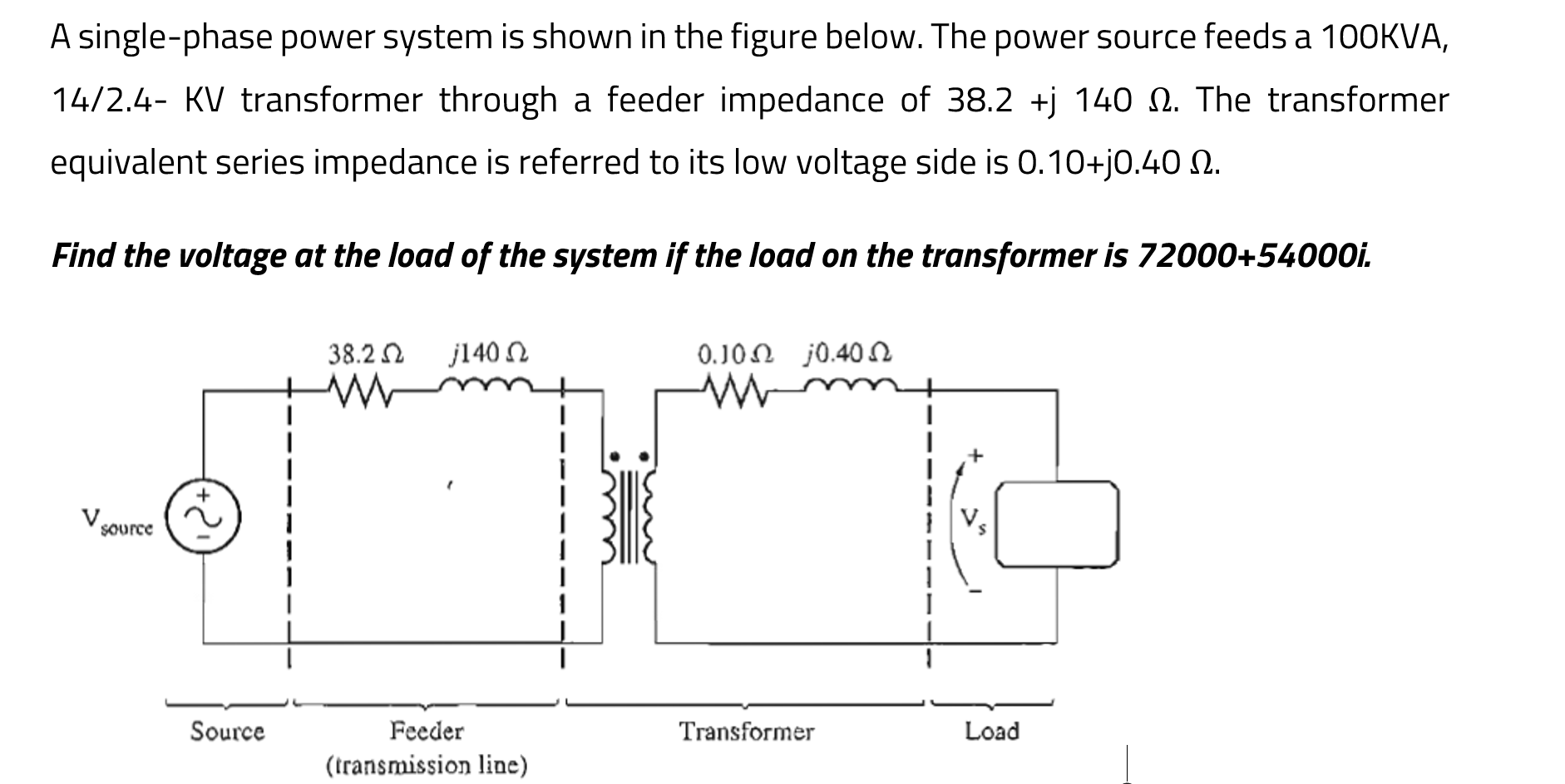 Solved A single-phase power system is ﻿shown in ﻿the figure | Chegg.com