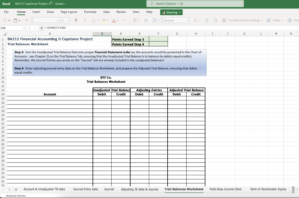 Solved Excel BA212 Capstone Project ². Saved File Hame | Chegg.com