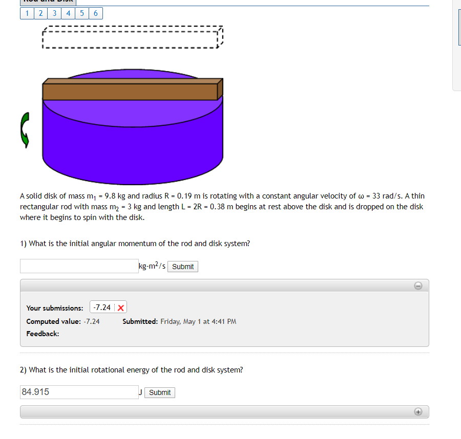 Solved типти 1 2 3 4 5 6 A solid disk of mass m1 = 9.8 kg | Chegg.com