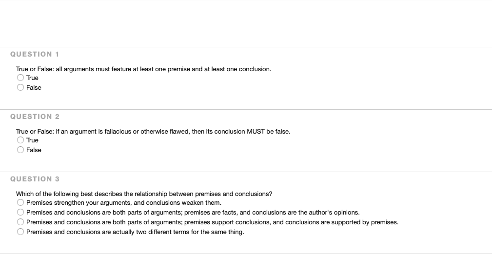 Solved QUESTION 1 True or False: all arguments must feature | Chegg.com