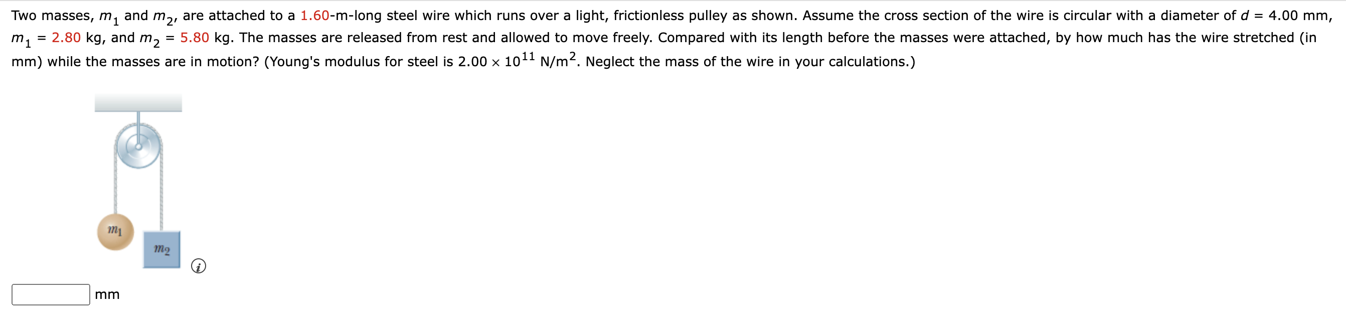 Solved Two masses, m₁ and m₂, are attached to a 1.60-m-long | Chegg.com