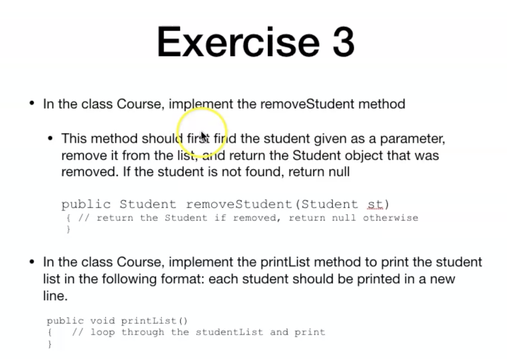 Exercise 3 • In the class Course, implement the | Chegg.com