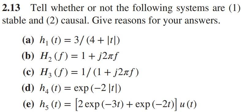 Solved 2.13 Tell whether or not the following systems are | Chegg.com