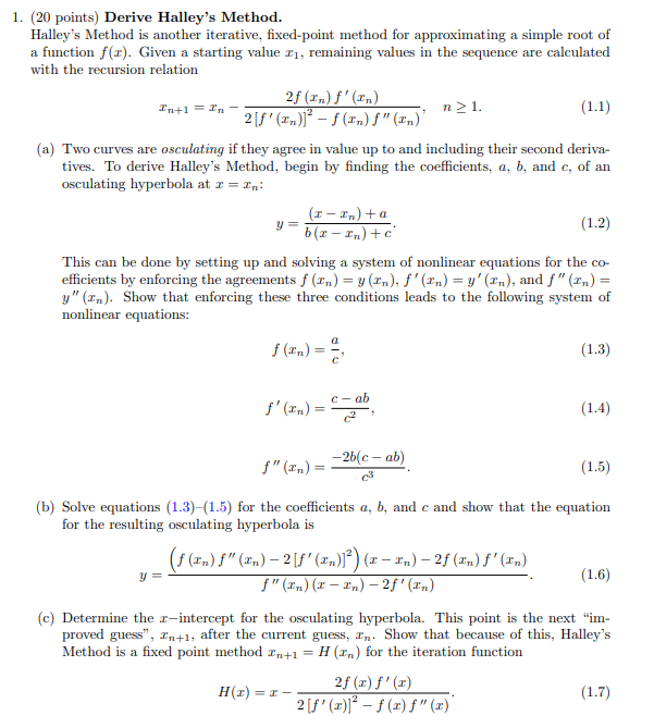 (20 points) Derive Halley's Method. Halley's Method | Chegg.com