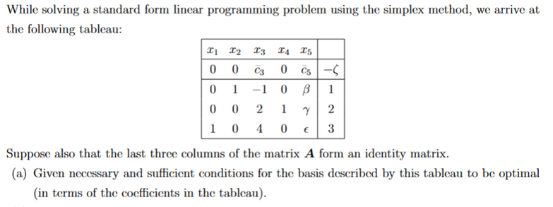 Solved While solving a standard form linear programming | Chegg.com